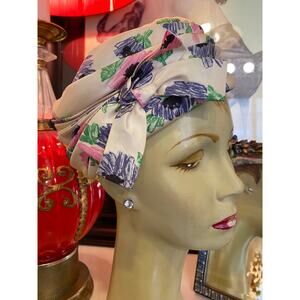 vintage 1960s neiman marcus floral pleated turban hat 60s fashion pillbox mcm